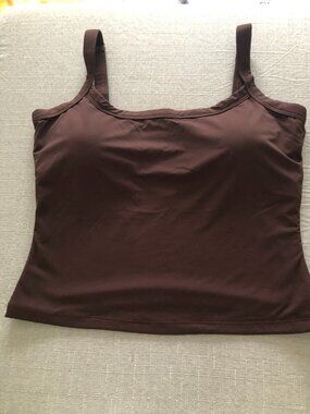 CHYRII Women's Tank Top Longline Sports Camisole Top Built in Bra Size Large